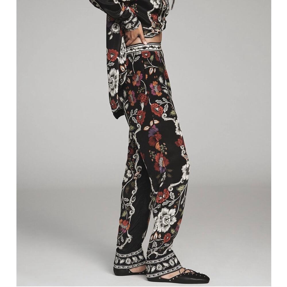 NWT Anthropologie Farm Rio Rococo Rocco Flowers Black Straight Leg Trouser Pants